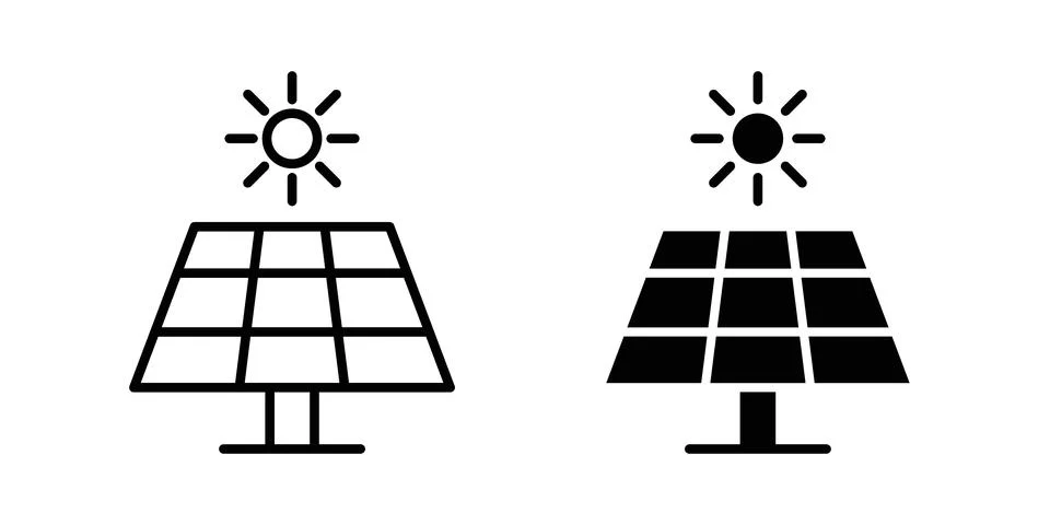 Solar panel icon pack with silhouette and stroke web icons Stock Illustration
