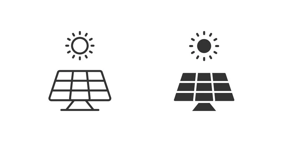 Solar Panel Icon Set. A black icon of a solar panel, representing renewable.. Stock Illustration