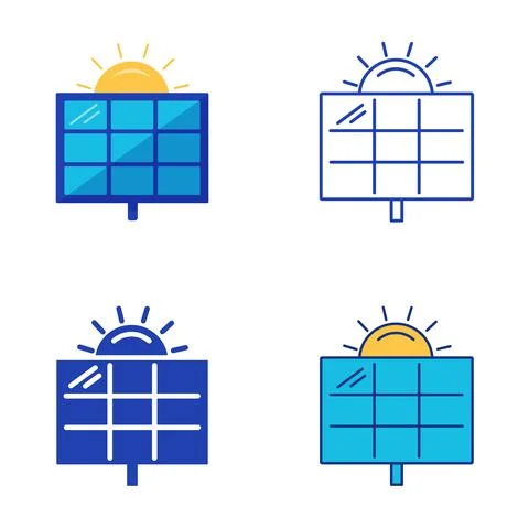 Solar panel icon set in flat and line style Stock Illustration