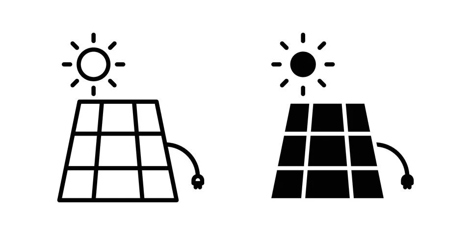 Solar panel icon set modern line and solid style collection. Stock Illustration