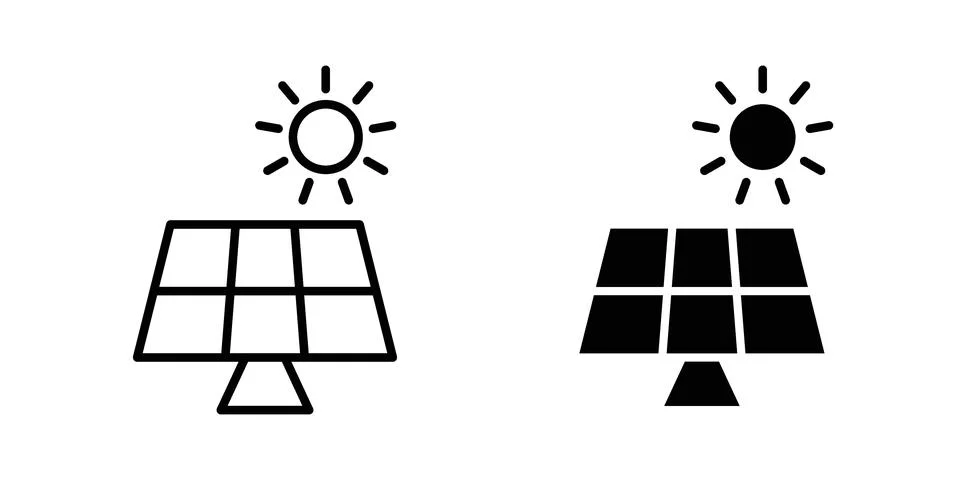 Solar panel icon silhouette vector set. thin line pack Stock Illustration