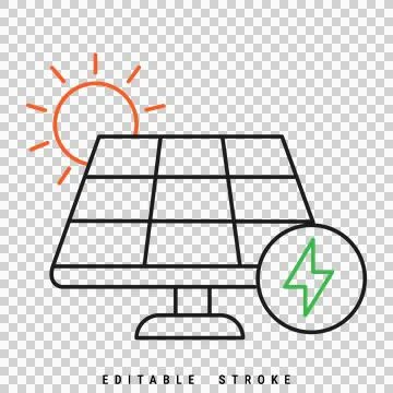 Solar panel icon with sun and lightning bolt symbol for renewable energy design Stock Illustration