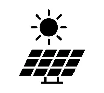 Solar Panel Icon with Sun Emblem for Renewable Energy Concept Ilustración de archivo