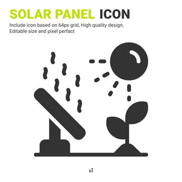 Solar panel icon vector with glyph style isolated on white background Illustrazione stock