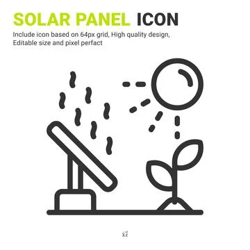 Solar panel icon vector with outline style isolated on white background Stock Illustration