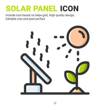 Solar panel icon vector with outline color style isolated on white background 스톡 일러스트