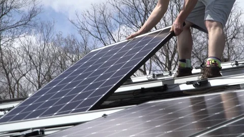 Solar Panel Install 3 Stock Footage 92747536