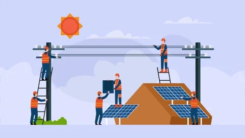 Solar Panel Installation and Electrical Power Line Maintenance Team on Resi.. Stock Footage 337954584