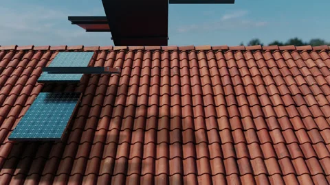 Solar Panel Installation Animation on Roof with Modules Appearing and Mounting, Stock-Footage 336540940