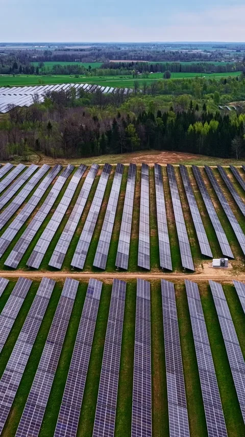 Solar panel installation captured from above in vertical format Stock Footage 336661457
