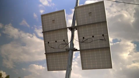 Solar panel installation on a city pole to power speed cameras and surveillance Stock Footage 240580053