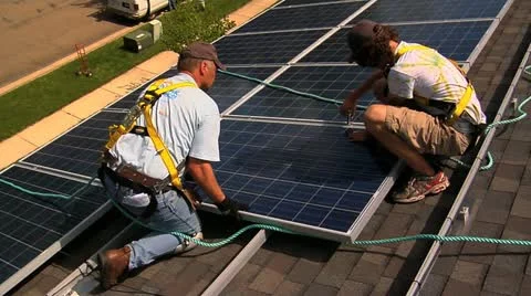 Solar panel installation Stock Footage 12094438