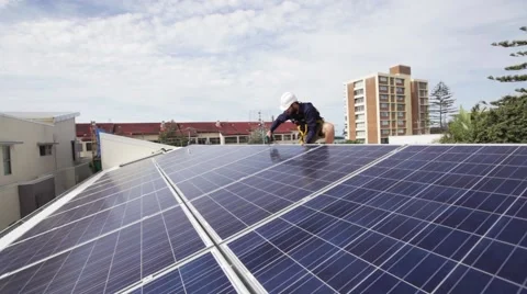 Solar panel installation Stock Footage 58806386
