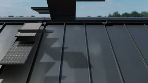 Solar Panel Installation on Modern Building Roof Renewable Energy Construction Stock-Footage 336549720