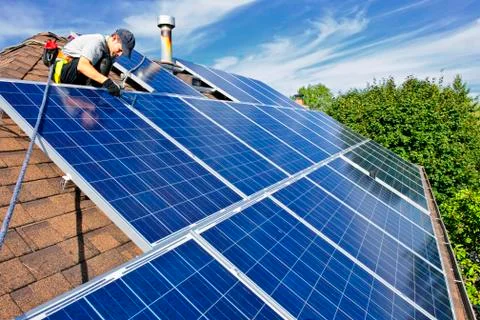 Solar panel installation Stock Photos