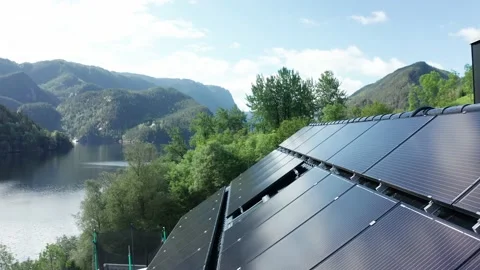 Solar panel installation on private countryside house in western Norway - Stock Footage 156014236