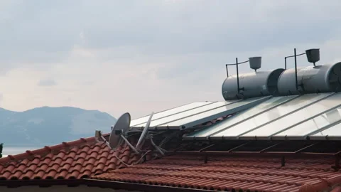 Solar panel installation on private countryside house in Kas, south of Turkey Video stock 266162681