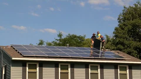 Solar Panel Installation wide Stock Footage 12094342