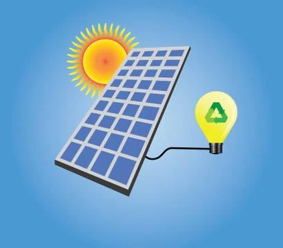 Solar panel isolated with sun and light bulb vector Stock Illustration