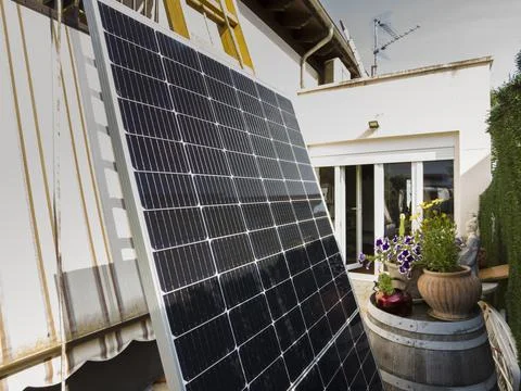 Solar panel in a ladder. Stock Photos