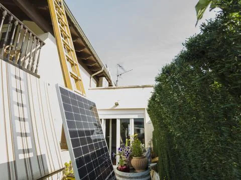 Solar panel in a ladder. Stock Photos