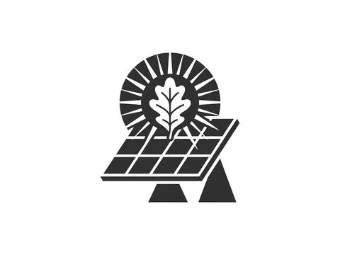 Solar Panel with Leaf Replacing Sun Minimalist Energy Graphic 스톡 일러스트