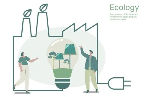 Solar panel in light bulb with outline green factory, city life ecology con.. Stock-Illustration