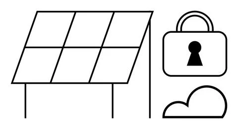 Solar Panel with Lock and Cloud Represents Data Security in Renewable Energ.. Stock Illustration