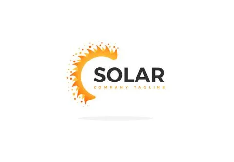 Solar Panel Logo Vector In Shape Of A Half Sun Stock Illustration