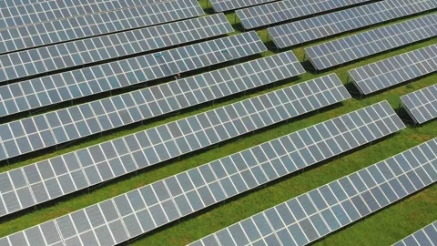 Solar Panel Maintenance Crew: Aerial View - Sunny Day - Moving Shot Stock Footage 288872597