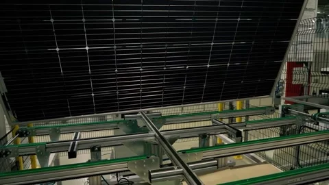 Solar panel manufacturing Stock Footage 142599016