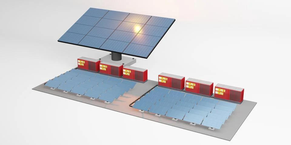 Solar panel mockup of electric storage center solar energy 3d illustration Stock Illustration
