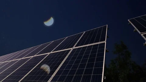Solar panel with moon reflection time lapse Stock Footage 72733423