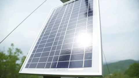 Solar panel in the mountains Stock Footage