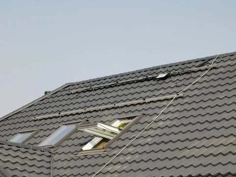 Solar panel mounting structure with microinverters Stock Photos