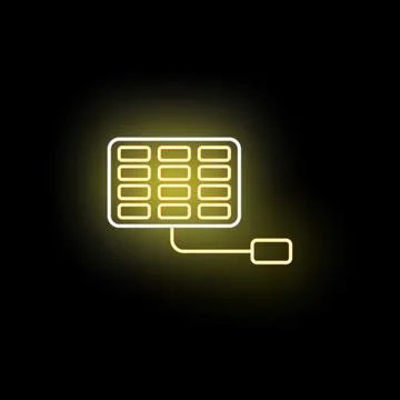 Solar panel neon glowing line art icon Stock Illustration