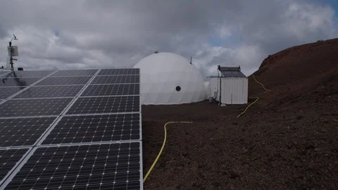 Solar panel next to the Hi-Seas base in the Hawaii volcanos Video stock 104205596