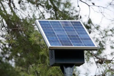 Solar panel in one of the lampposts Stock Photos