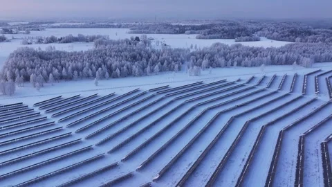Solar panel park after blizzard. Aerial video Stock Footage 327813450