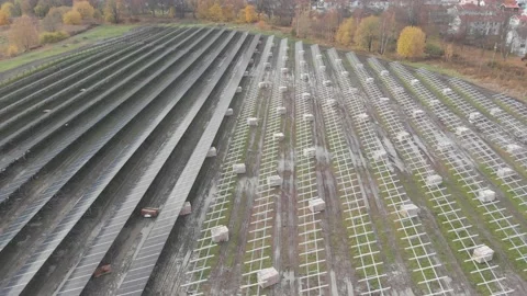 Solar Panel Park Under Construction, Alternative Energy, Aerial Low Sideways Stock Footage 148556173