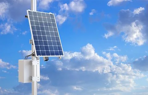 Solar panel on a pillar on background of cloudy sky Stock Illustration