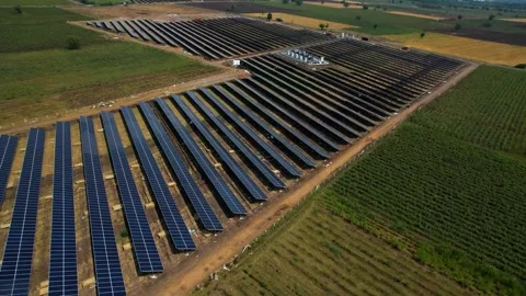 Solar panel plant renewable power electricity green energy sustainable aeri.. Stock Footage 240401256