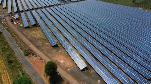 Solar panel plant renewable power electricity green energy sustainable aeri.. Stock Footage 240401257