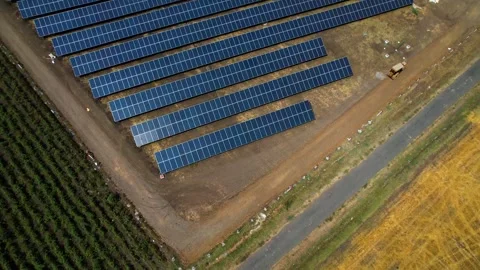 Solar panel plant renewable power green energy aerial drone view 4k video Stock Footage 240401342