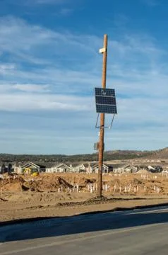Solar panel on pole for powering camera Stock Photos