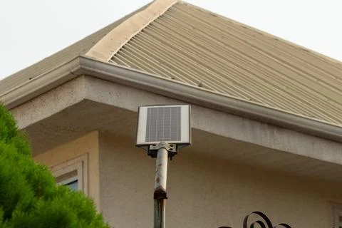 Solar panel powered outdoor light Foto stock