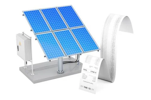 Solar panel with printed receipt, 3D rendering Illustrazione stock