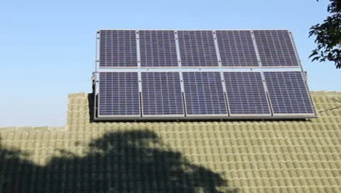 Solar Panel Rack on Rooftop  (HD) Stock Footage 8895814