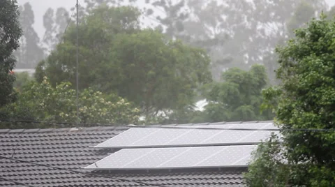 Solar Panel in the Rain Stock Footage 5123105