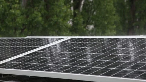 Solar panel on a rainy day Stock Footage 133133905